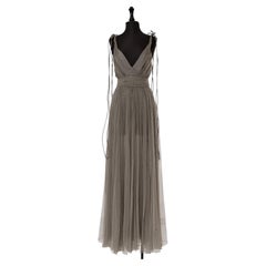 Grey silk tulle evening dress CHRISTIAN DIOR