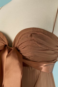 Caramel brown silk chiffon evening bustier dress ALEXANDRE VAUTHIER