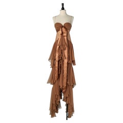 Caramel brown silk chiffon evening bustier dress ALEXANDRE VAUTHIER