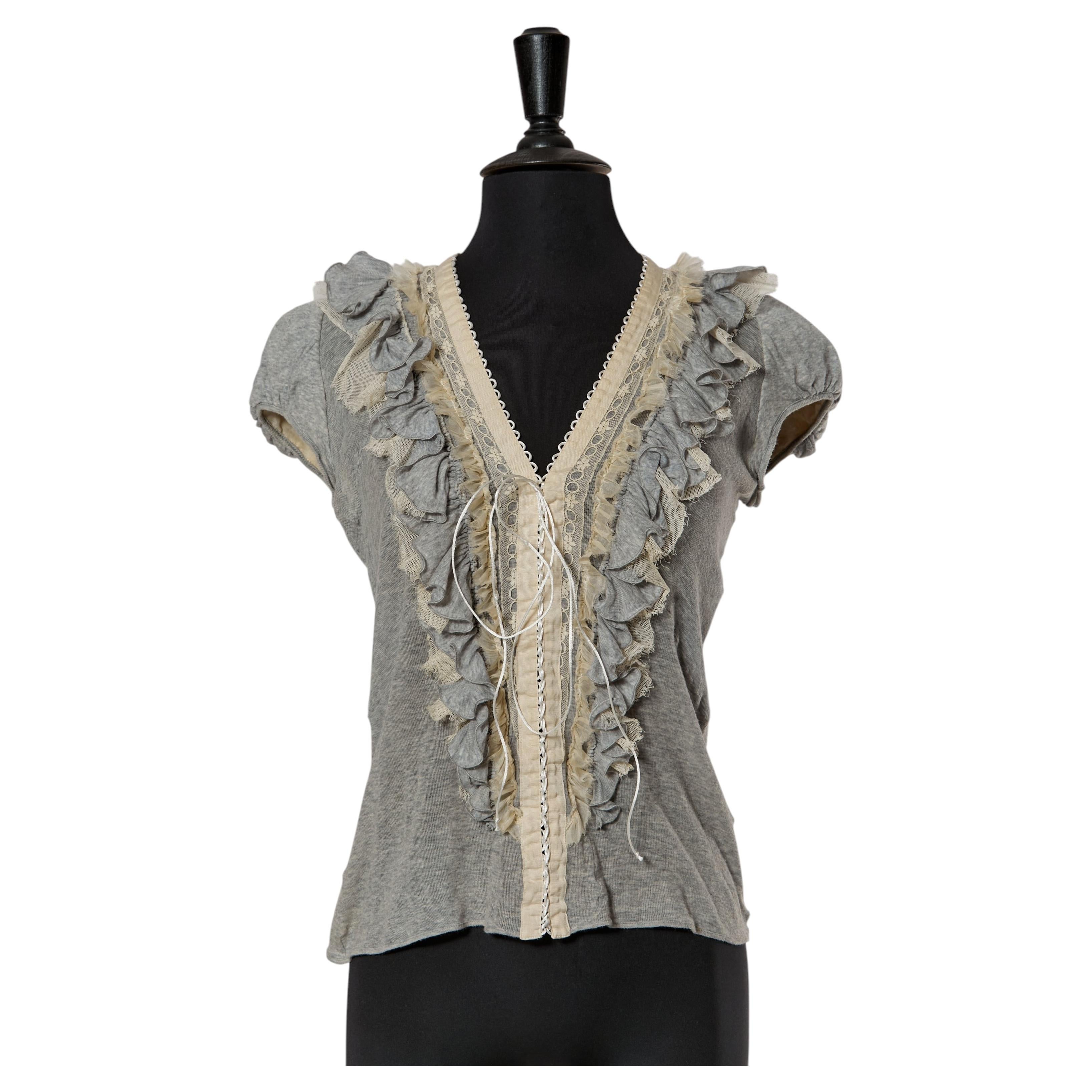 Top gris de jersey con volantes y encaje de BALENCIAGA en venta