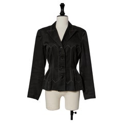 Black cotton single breasted jacket with top-stitching ALAIA