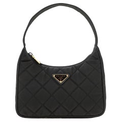 Prada Re-editon Mini Quilted Black Nylon Shoulder Bag Gold Hardware