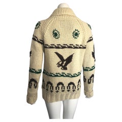 Rancher by Schott Chunky Knit Cardigan Brown Knitted Eagle Motif - 1990s Vintage