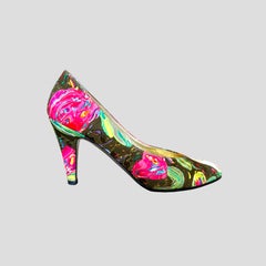Charles Jourdan Shoes - 1980s Vintage - Paint Brush Print Silk
