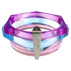 Thierry Mugler Bracelet - 1980s Vintage Pink, Blue + Purple Transparent Perspex 