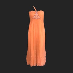 Vestito di Bill Gibb - Raro Vintage anni '70 - Broderie Anglaise arancione albicocca