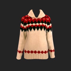Vintage des années 1950 - Chunky Jumper en tricot alpin - motifs géométriques rouges et noirs