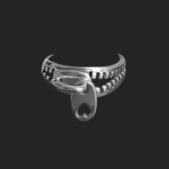 Silver Zip Pull Ring - Open-backed - Cut-Out Love Heart Zip Pull Detail