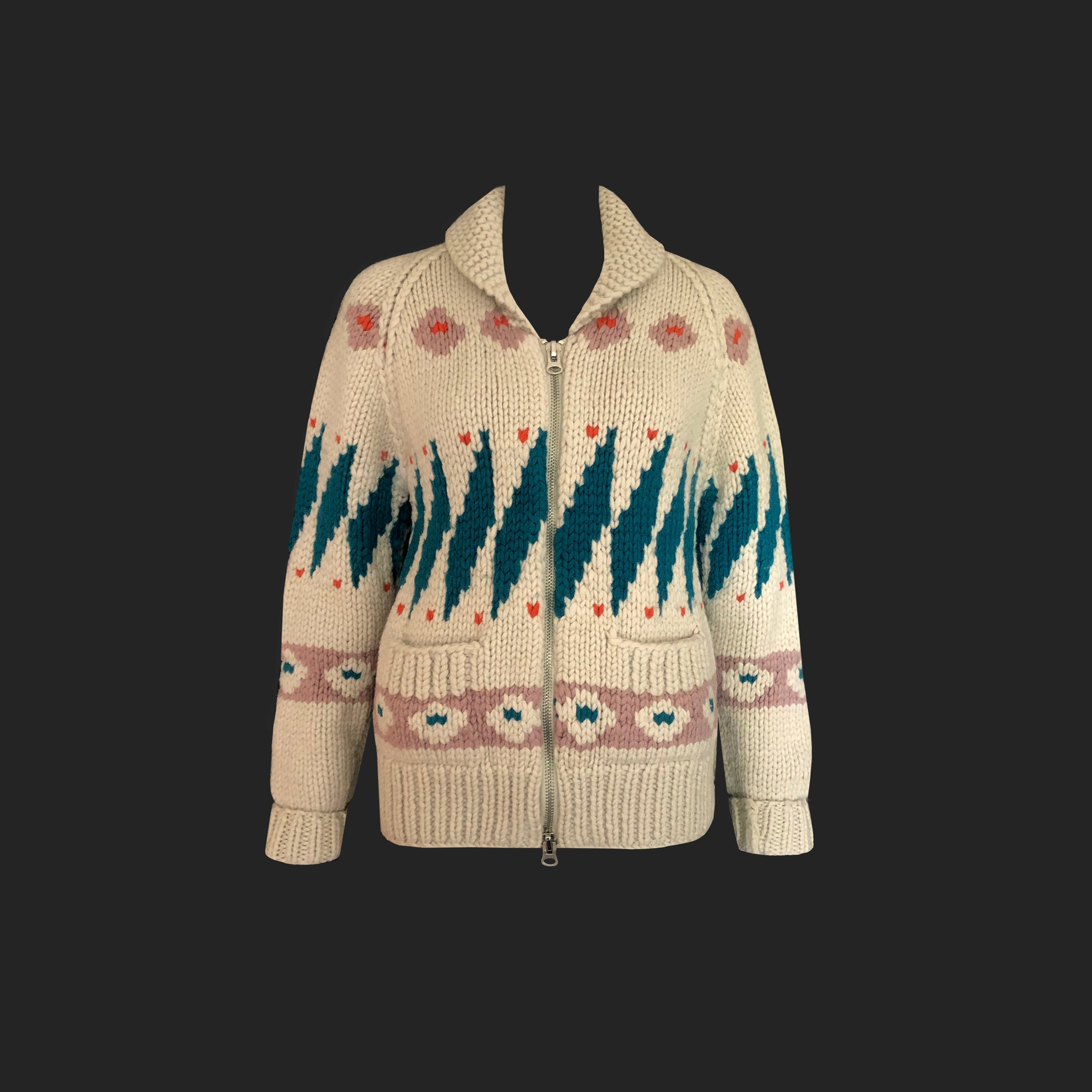 Cacharel - Cardigan - Chunky Knit Wool - Zip Closure - Ecru, Dusty Pink, Jade