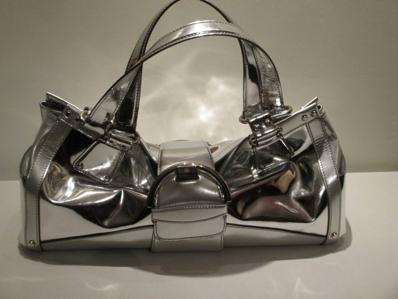 Sergio Rossi Silver Leather handbag In Excellent Condition For Sale In Amsterdam, NL