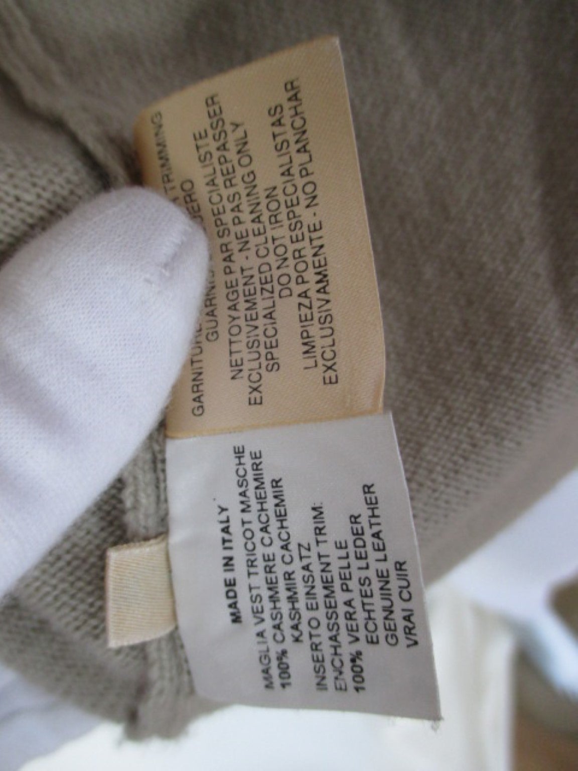 Gray Hermes 100% Cashmere cardigan sweather with leather piping size L