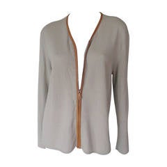 Chaqueta de punto Hermes 100% Cachemira con ribete de cuero talla L