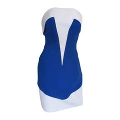 Thierry mugler sleeveless blue & white dress