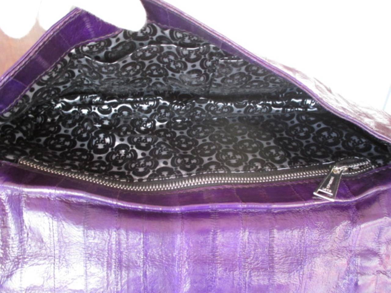 exclusive Phillip Plein purple leather & crocodile clutch In Excellent Condition In Amsterdam, NL