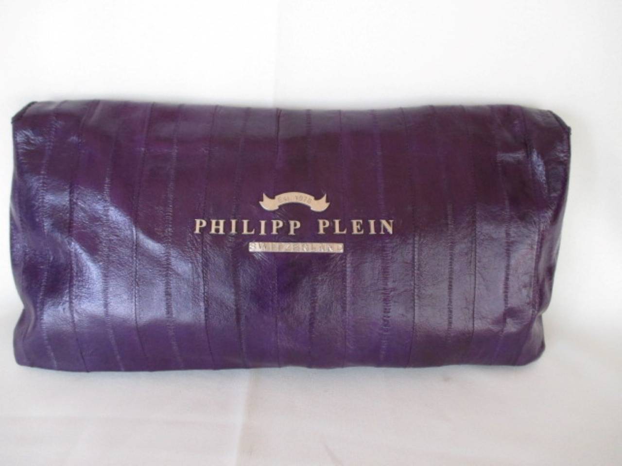 Women's or Men's exclusive Phillip Plein purple leather & crocodile clutch