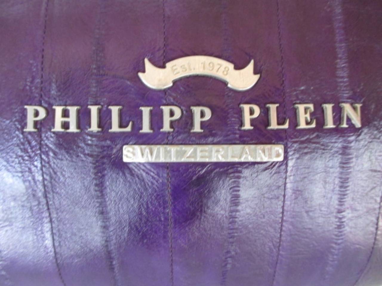 Black exclusive Phillip Plein purple leather & crocodile clutch