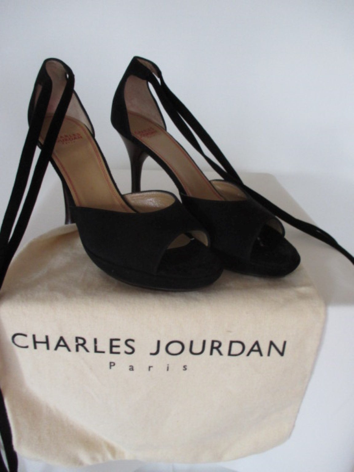 Black Charles Jourdan black suede peep toe shoes