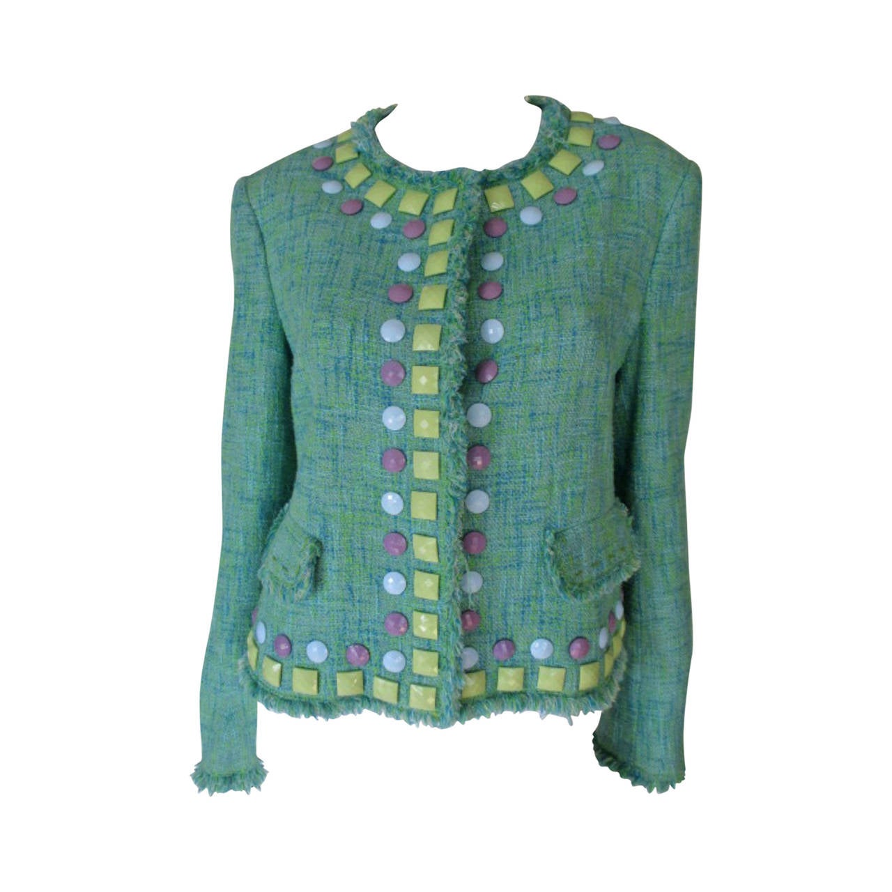 Moschino Embroidered Cotton Green Jacket For Sale