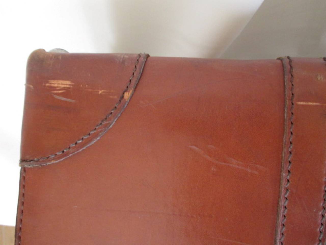 Women's or Men's brown leather suitcase with Cunard White Star D-Deck label, 1930s  For Sale
