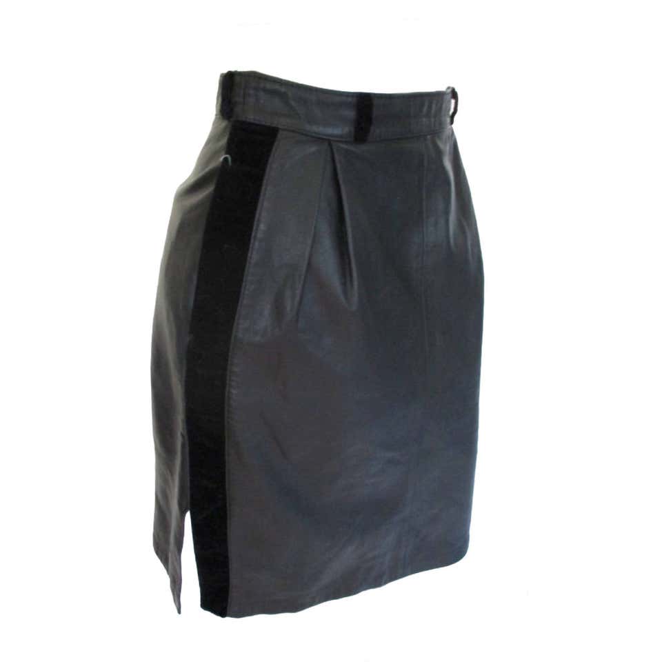 Yves Saint Laurent black velvet skirt with lace, 1980s For Sale at 1stDibs