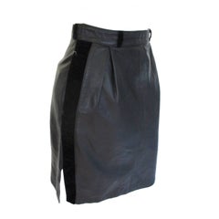 Valentino black leather skirt with velvet trim