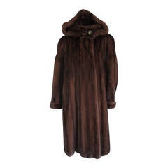 Exclusive hooded 3/4 length chestnut brown sable mink Fur