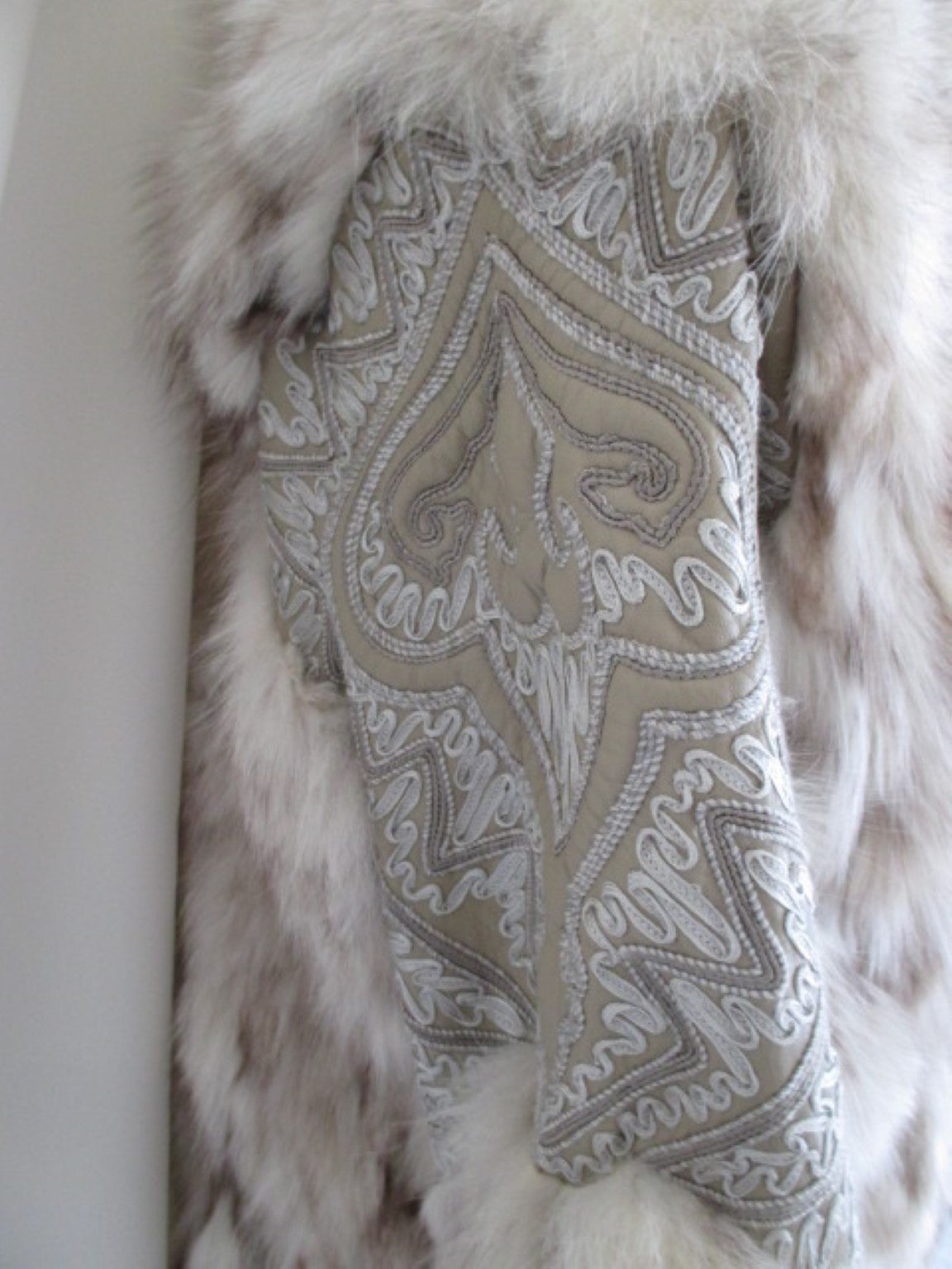 Gray Arianna Firenze Apres-ski Fox fur jacket with embroidered leather