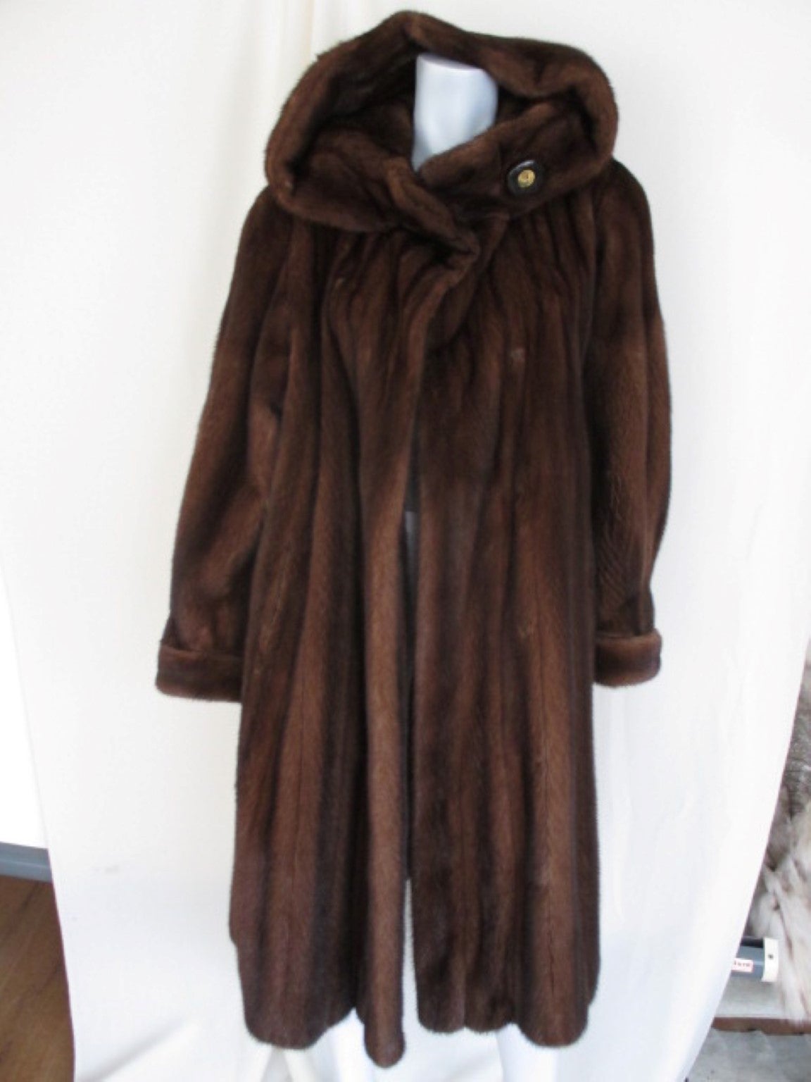 Women's Exclusive hooded 3/4 length chestnut brown sable mink Fur