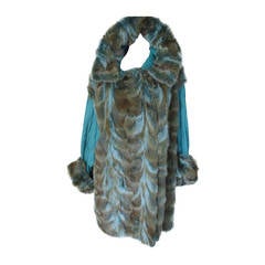 Vintage Outrageous reversible turquoise hooded fox fur coat