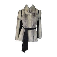 Exclusive belted cross Mink fur jacket with black leather details