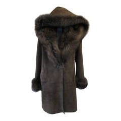 Light-weight 3/4 Tuscany shearling hooded coat with fox Fur