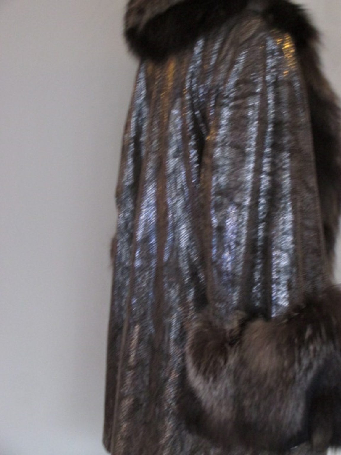 Women's or Men's Silver Leather Coat with Fox fur