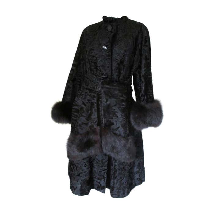 Elegant black Persian lamb/astrakhan fur coat with fox at 1stDibs ...