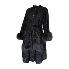 Vintage Elegant black Persian lamb/astrakhan fur coat with fox