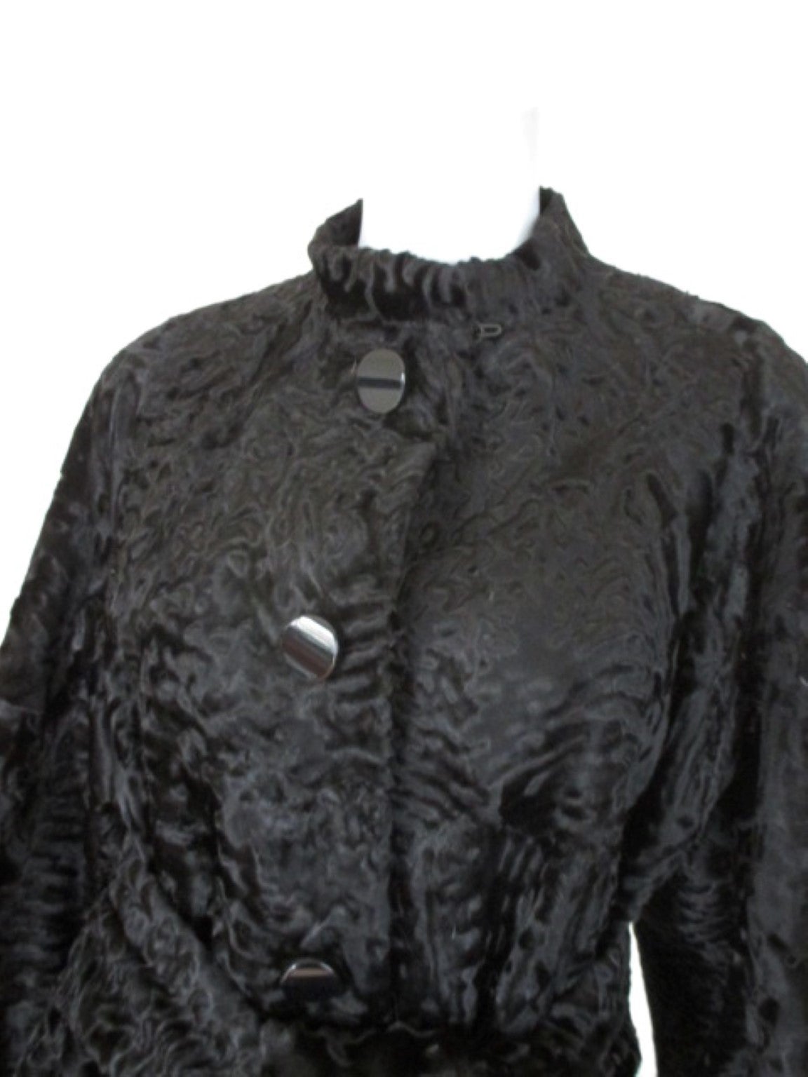 Women's Elegant black Persian lamb/astrakhan fur coat with fox