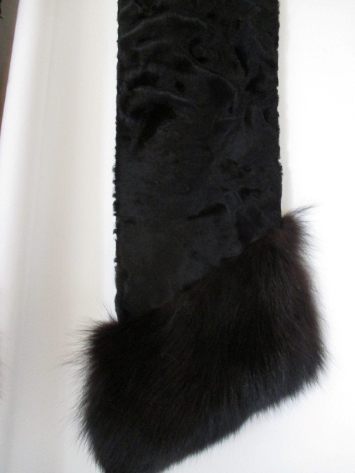 Elegant black Persian lamb/astrakhan fur coat with fox 1