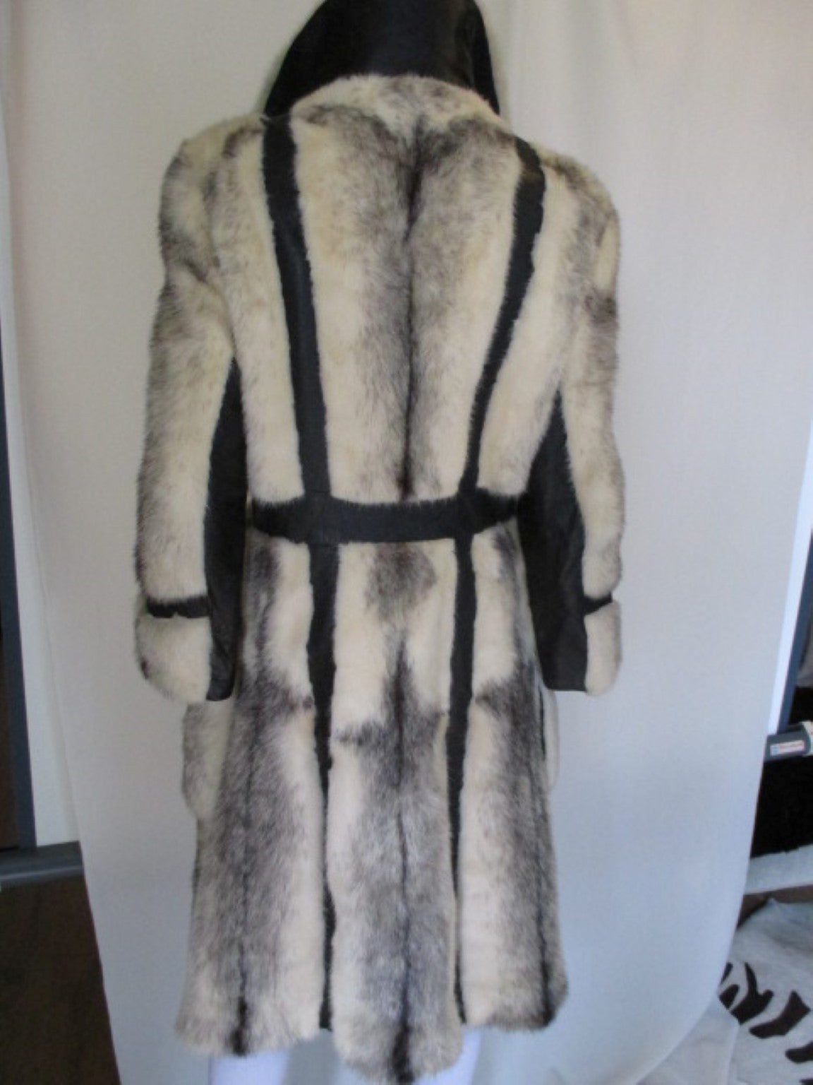 Gray Exclusive cross mink fur knee length coat with leather details