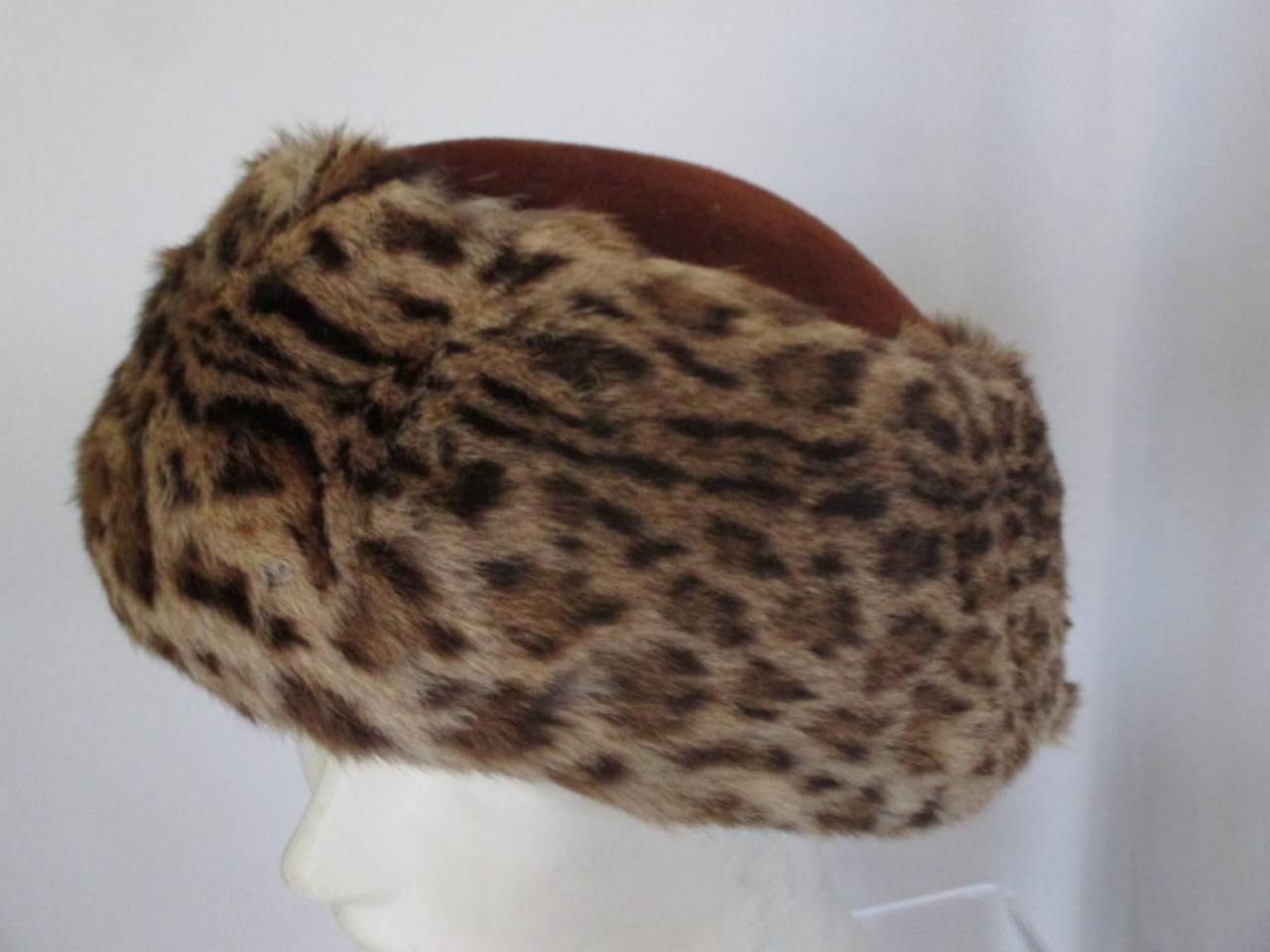 Women's 40's Leopard fur print pillbox hat