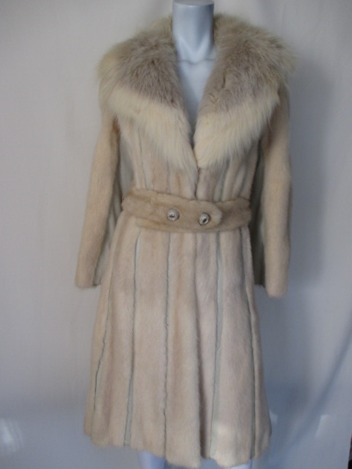 Women's or Men's Extravagant Mink Ivory Fur Belted Coat  For Sale
