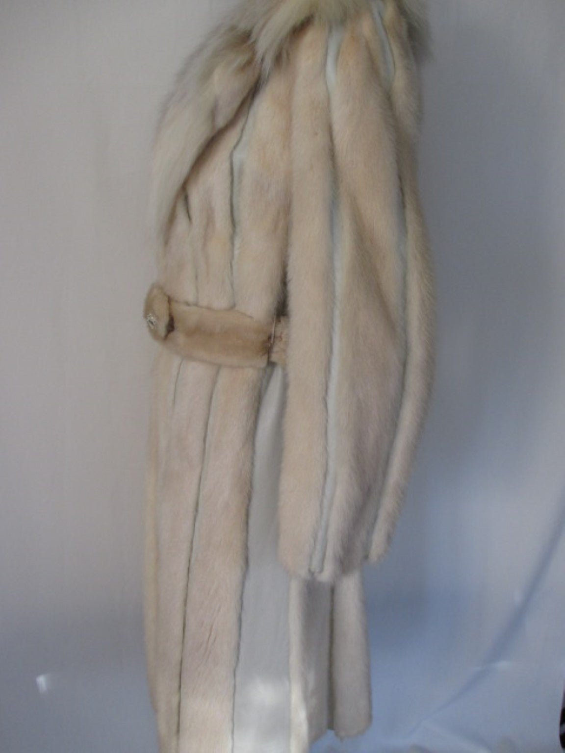 Gray Extravagant Mink Ivory Fur Belted Coat  For Sale
