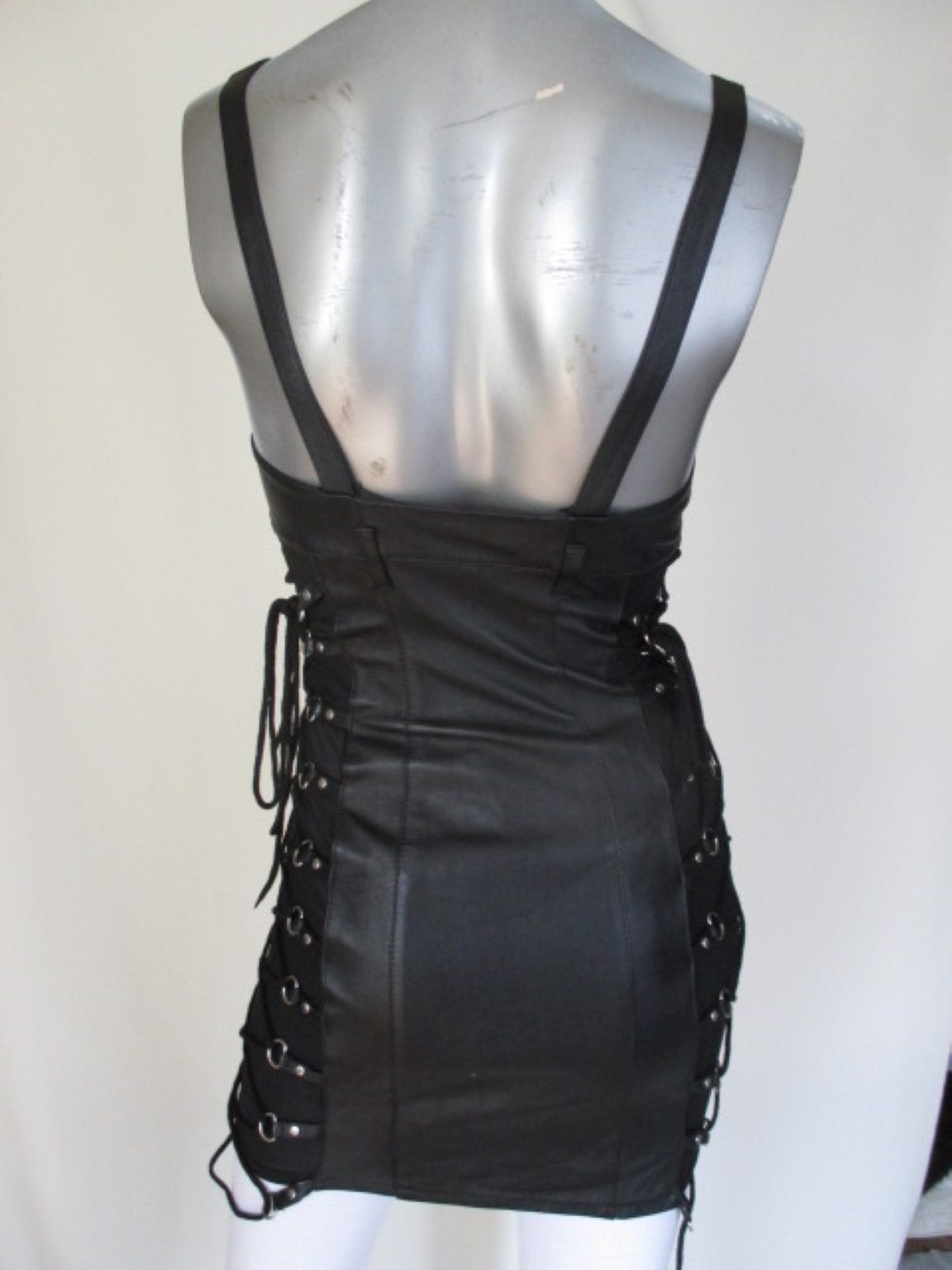 Women's Soft black leather bustier mini dress