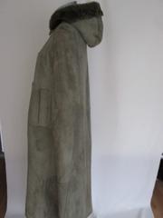 Green hooded Suede Shearling Fur Cape