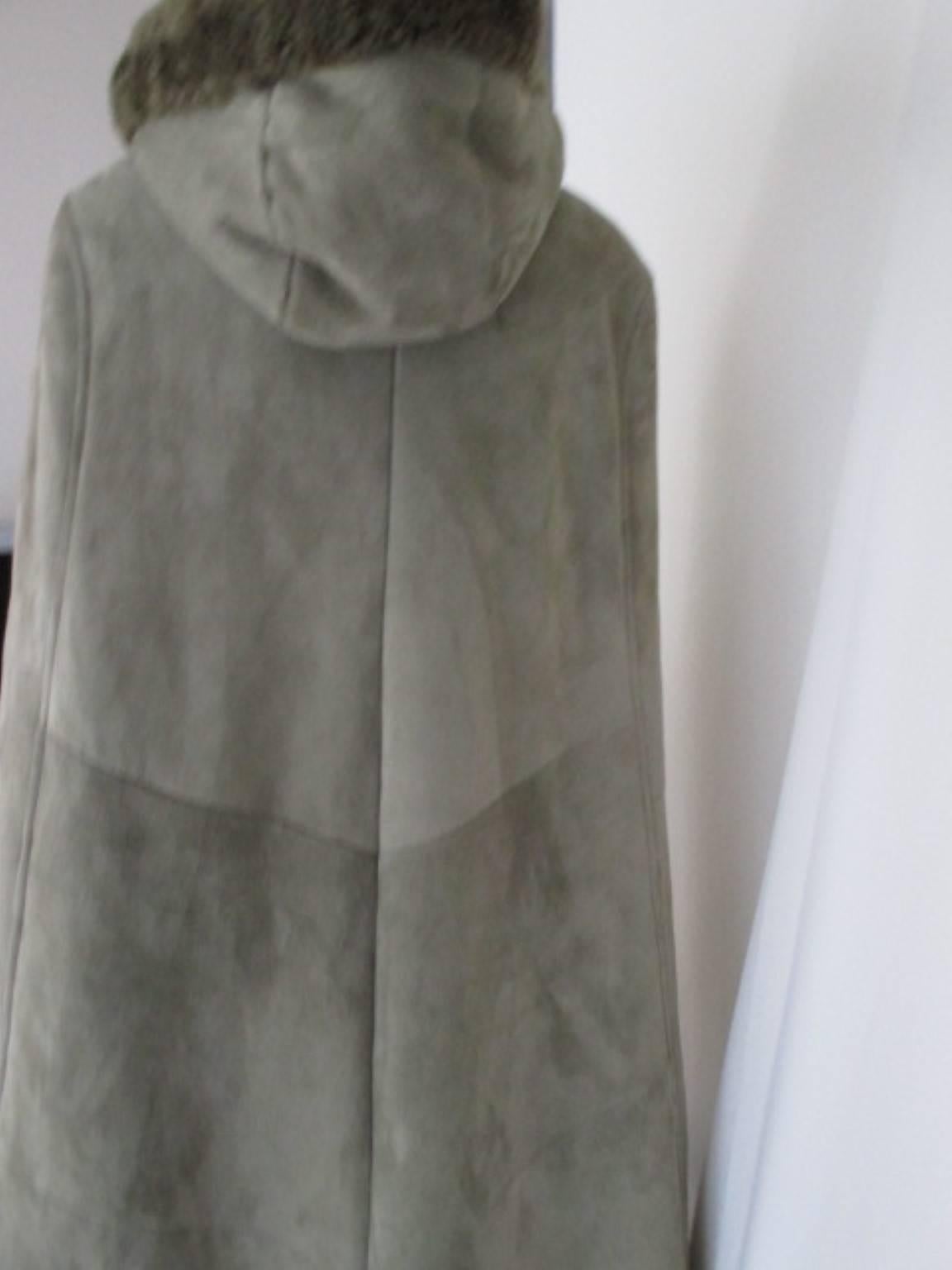Women's Green hooded Suede Shearling Fur Cape