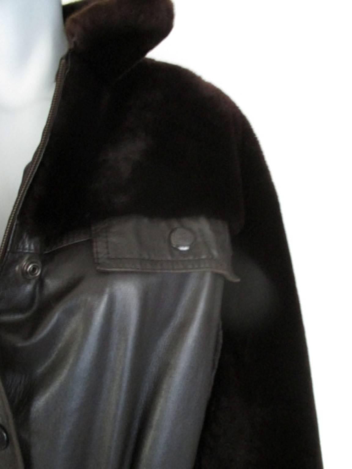 Black Christian Dior Belted Brown Leather and FurJacket For Sale