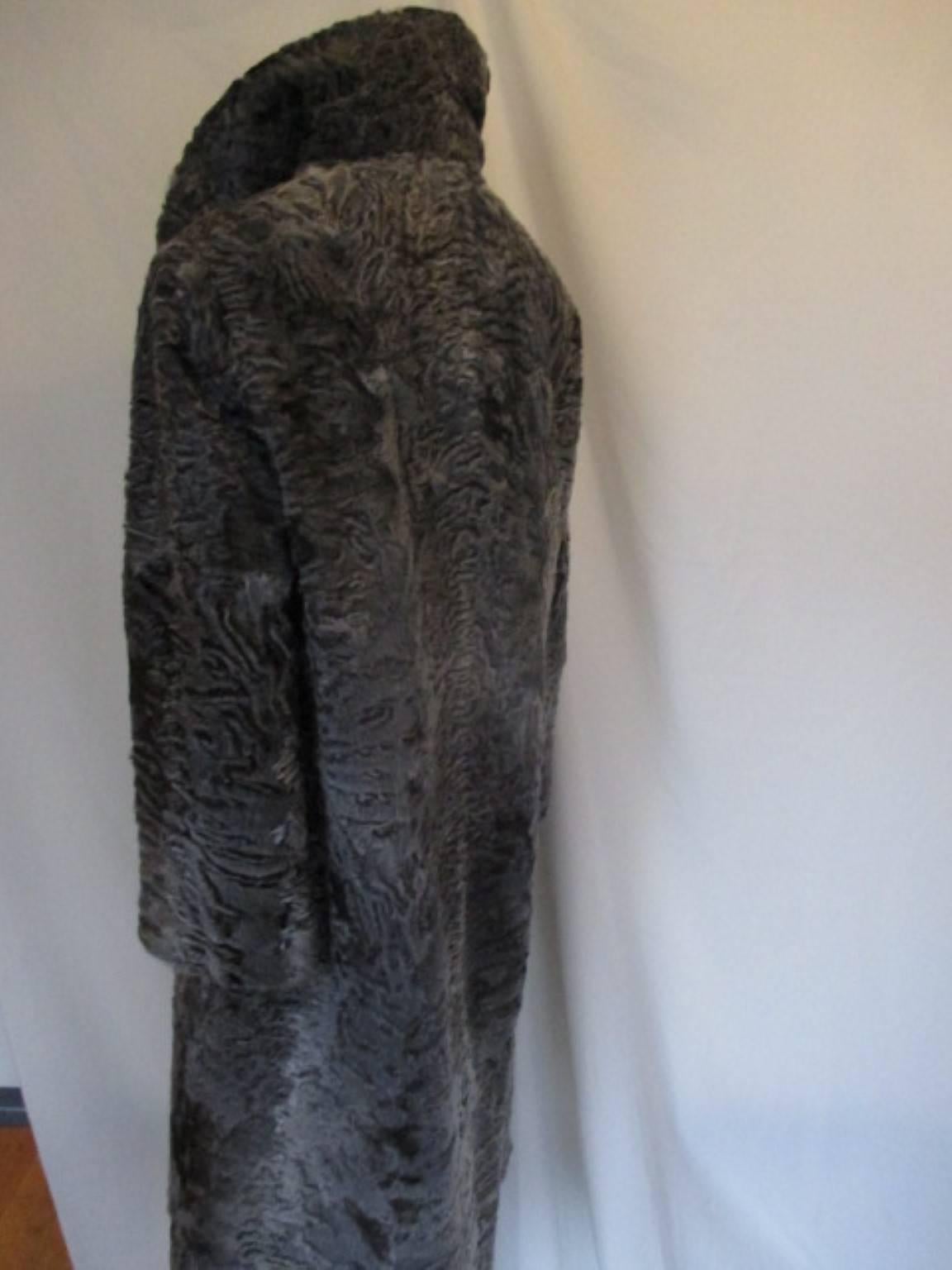 Black Elegant Silver-Grey Persian Lamb Fur Coat For Sale