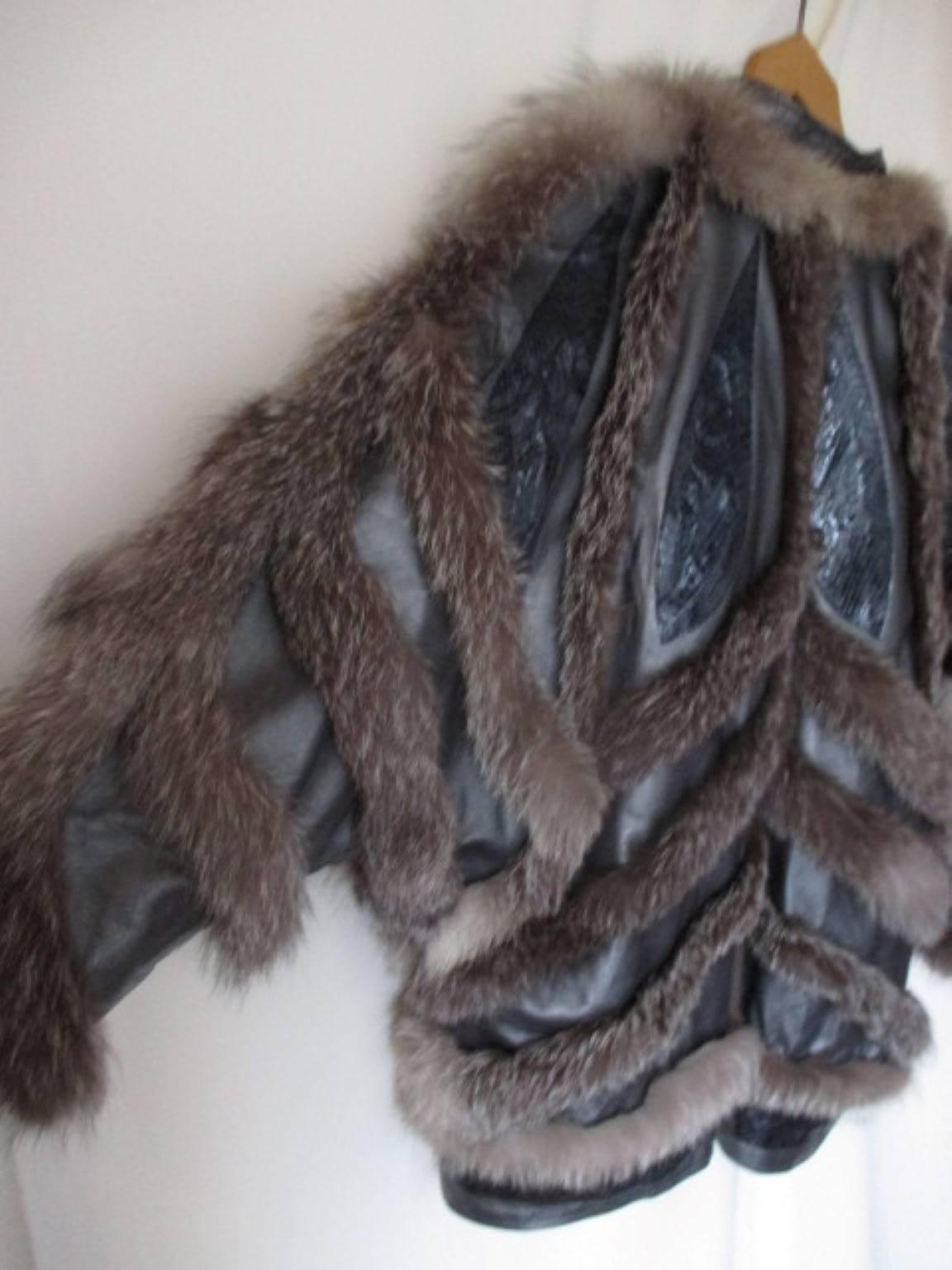Funky Silver Fox Fur Leather Jacket  In Good Condition In Amsterdam, NL