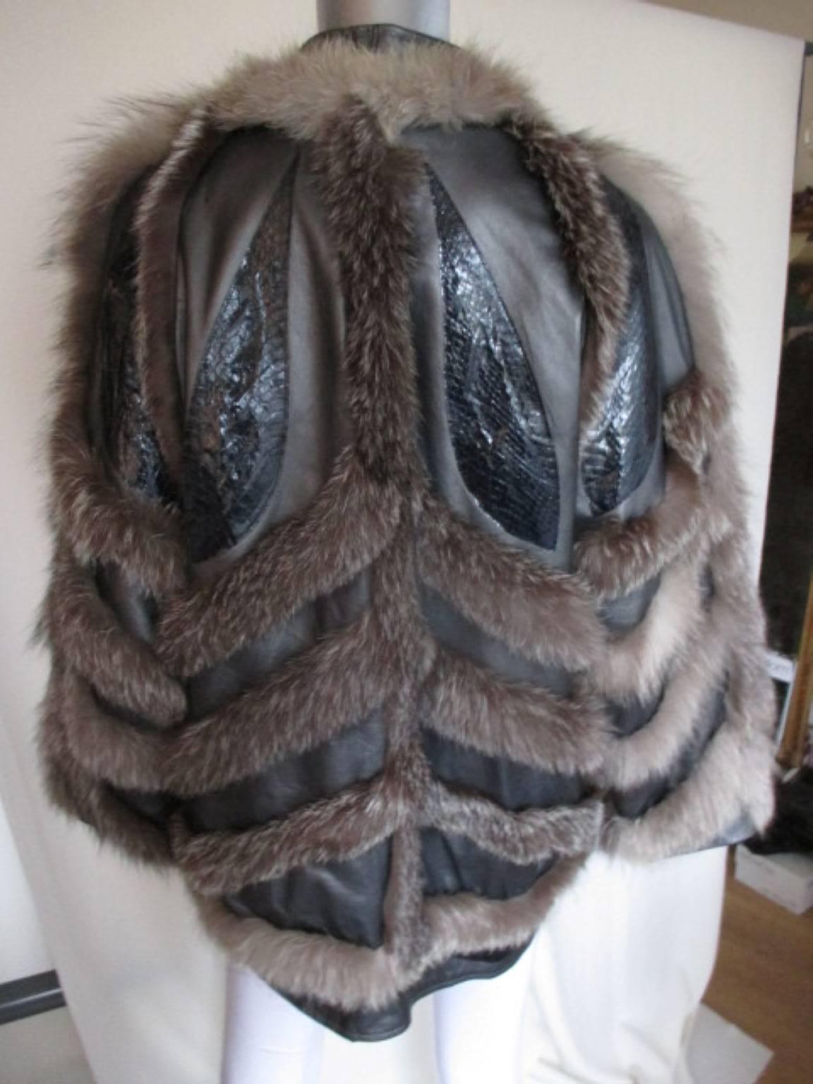 Women's or Men's Funky Silver Fox Fur Leather Jacket 