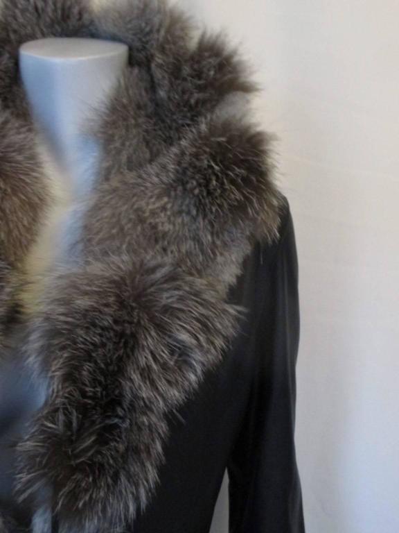 On Trend black leather jacket with silver fox fur collar For Sale at ...