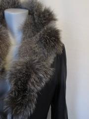 Black Leather Jacket with Silver Fox Fur collar