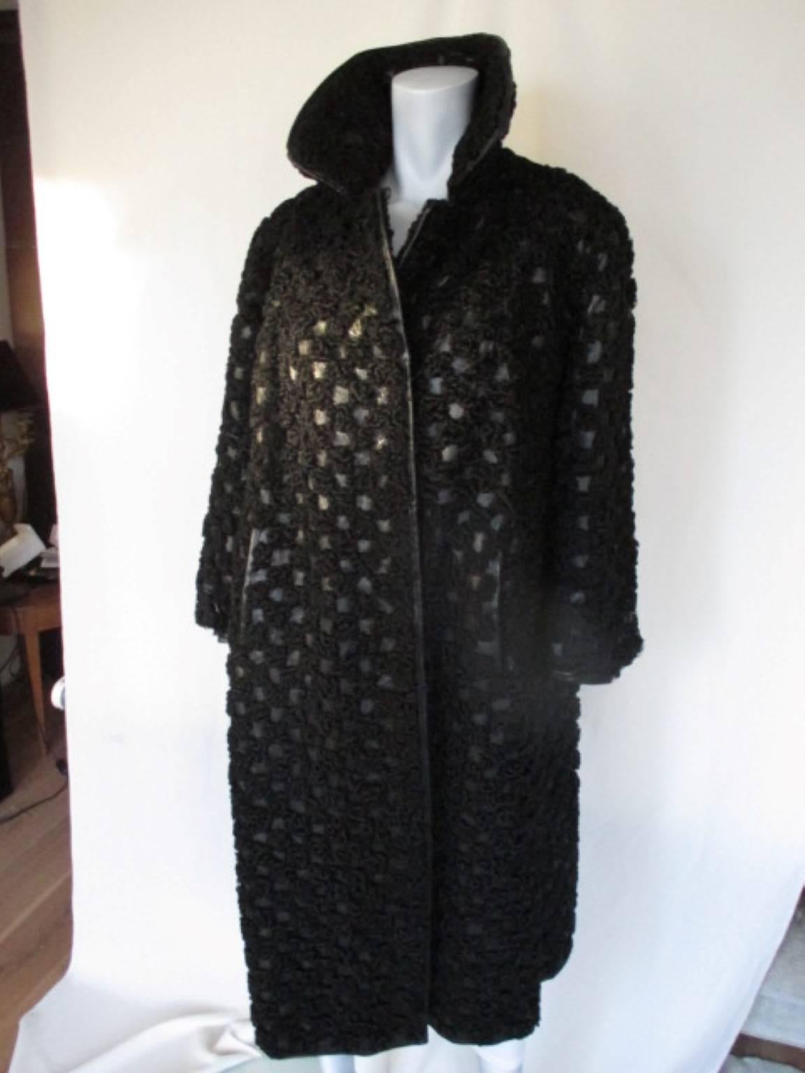 Women's or Men's Beautiful Black Persian Lamb/Astrakhan/Leather Fur Coat